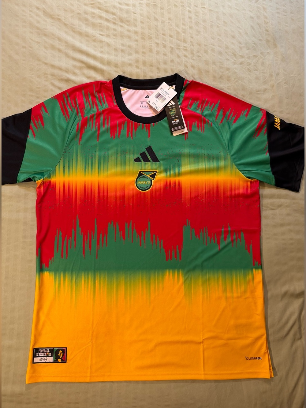 adidas Men’s Multicolor Rasta Gradient Football Jersey Bob Marley Jamaica